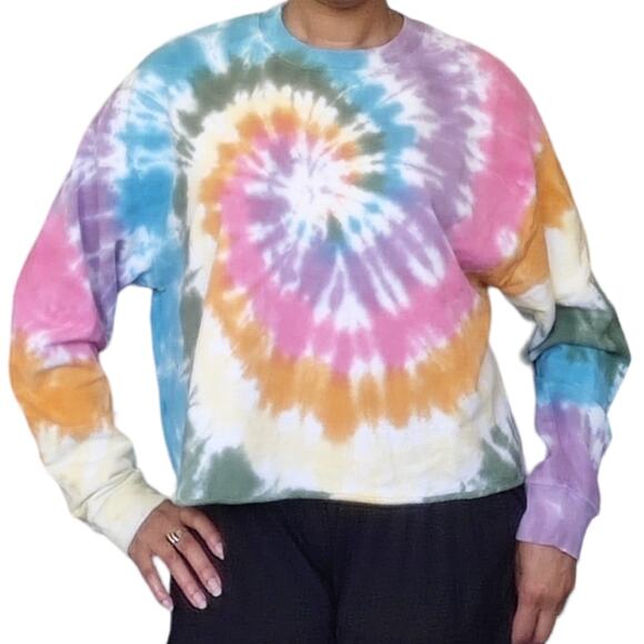 DAYDREAMER tie dye sweatshirt cropped retro boxy pullover rainbow spiral Size L - Picture 7 of 7